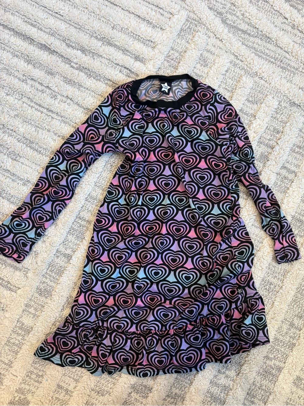 Pixielane Long Sleeve Dress with Multicolor Heart Print
